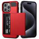 Vofolen Case Compatible with iPhone 15 Pro with Card Holder, Dual Layer Shockproof Wallet Phone Case Hidden Card Slot Sliding Protective Hard Shell Back Cover Slim Case for iPhone 15 Pro 6.1 Inch Red