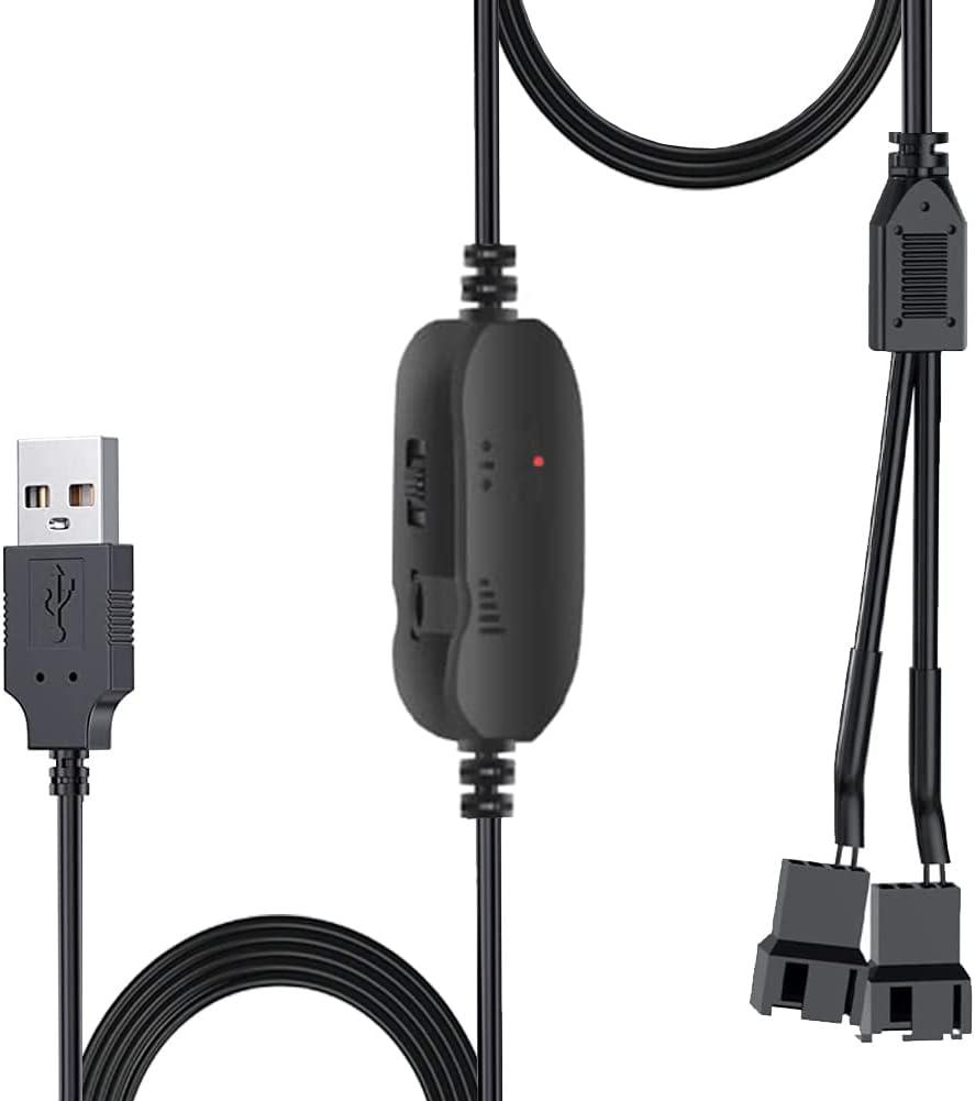 Delinx 8W DC 12V PC Cooling Fan Speed Control,USB to Dual 3-Pin 4-Pin Fan Power Adapter Cable,DC 5V Step up 5-12V Adjustable,with 2-Way Splitter Cable