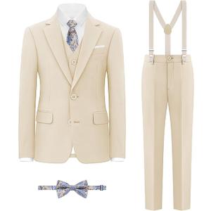 Linen Suit for Boys Slim Fit Beige Tuxedo Formal Teenager Back to School Suit 3 Piece Set Teen Boy Dress Clothes Size 8