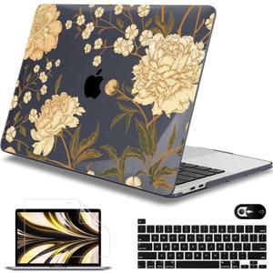 Mektron for MacBook Pro 13-inch Case 2022 2021 2020 Release A2338 M2 M1 A2289 A2251, Printed Plastic Hard Shell Cover for New MacBook Pro 13.3-inch Touch Bar Fits Touch ID，Peony Flowers C186