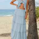Trendy Queen Vacation Outfits Long Skirts for Women Boho Maxi Skirt Elastic High Waist Dress with Pockets Fashion (Blue)
