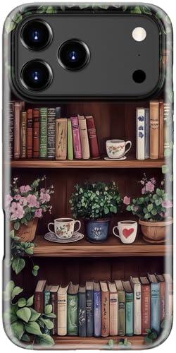 STARVIP for iPhone 17 Pro Case Cute - Wireless Charging Compatible - Dual-Layer Hard Shell + Silicone Cover - Aesthetic Protective Phone Case for Women - Vintage Bookshelf Floral