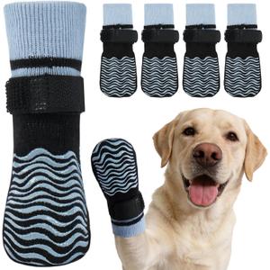 Kuoser Non Slip Dog Socks for Hardwood Floors, Dog Grippy Socks with Double-Sided Traction, Anti Slip Dogs Booties Paw Protectors to Prevent Licking Paws for Large Senior Dogs, 4 Pack-L