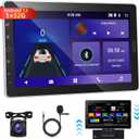 [1G+32G] 10.1 inch Android 13 Single Din Car Stereo with Detachable Screen, 10 inch Touch Screen Radio with Mirror Link/1080P/EQ Audio/SWC/Bluetooth + AHD Backup Camera + MIC