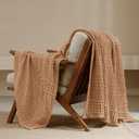 PHF 100% Cotton Waffle Weave Throw Blanket, Soft Lightweight Breathable Cozy Throws for Couch Bed Sofa, Luxury Aesthetic Woven Blanket for Home Decor & Office, 50"x60", Camel