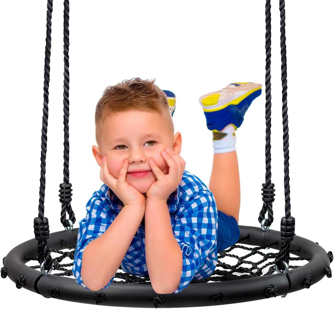 Sorbus Saucer Tree Swing- Kids Outdoor Disc Round Swing - 24" Heavy Duty 220lbs Seat- Easy Install Flying Saucer Web Circle Swing- Perfect for Gift,Playground, Birthday, Xmas, IndoorOutdoor Tire Swing