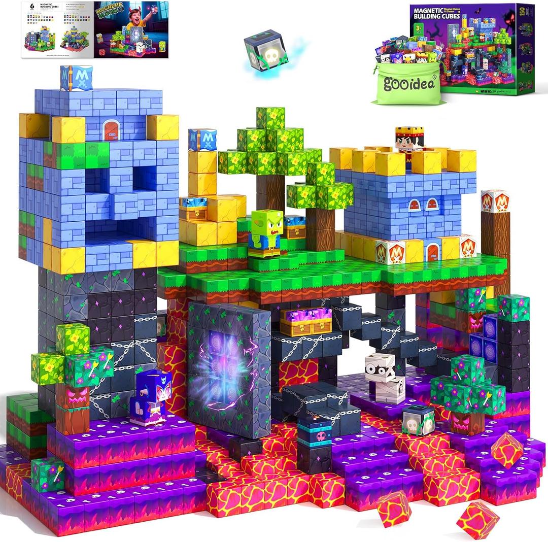 150 Magnetic Blocks Magnetic Building Toys, Mine Magnet World Building Craft, STEM Toy for Kids Age 4-8 5-7 8-12, Sensory Learning Toys Games, Gift for Boys Girls 3+ Year Old