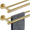 JQK Double Bath Towel Bar, Brushed Gold 33 Inch 304 Stainless Steel Thicken 0.8mm Towel Rack for Bathroom, Towel Holder Wall Mount, Useable Length 30 Inch 2 Pack