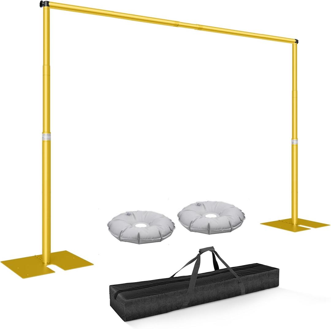 Pipe and Drape Backdrop Stand Kit 7x10ft, Heavy Duty Back Drop Adjustable Stand with Carry Bag, Metal Background Frame for Parties Wedding Birthday Decoration Photography Photo Booth Video - Gold