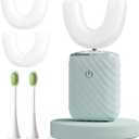 Ultrasonic Automatic Electric Toothbrush for Adults- U Shaped self Brushing Toothbrush, 360 Mouth Cleaning, 5 Modes for Whitening, IPX7 Waterproof Rechargeable (Light Blue)