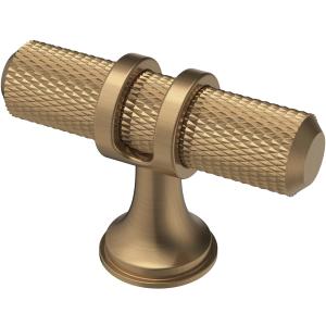 Alzassbg 10 Pack Champagne Bronze Cabinet Knobs, 2 Inch(50mm) Knurled Kitchen Hardware T Bar Knobs for Cabinets and Drawers AL6087BRG (Single Hole Knobs)