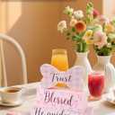 Pink Bow Wooden Tabletop Decor, Trust Blessed He Guides You Block Sign, Farmhouse Rustic Centerpiece for Table Shelf, Easter Christian Faith Home Decoration, Inspirational Gift for Women