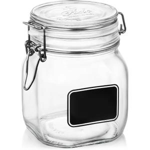 Bormiolio Rocco Clear Jar with Chalkboard, 25.3 Oz