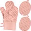 Oven Mitts and Pot Holders 4 Sets, Heat Resistant 500 Oven Mitt and Pot Holder,Oven Glove&Potholders with Non-Slip Silicone Surface,Kitchen Essentials for Cooking/Baking/BBQ-Pink