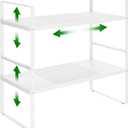Expandable Kitchen Cabinet Shelf Organizer Rack Heavy Duty Metal Spice Rack Stackable Kitchen Counter Storage Shelf for Cabinet Pantry Bathroom (White- 16.5"-27" L x 8" W x 9.6" H - 2Pack)