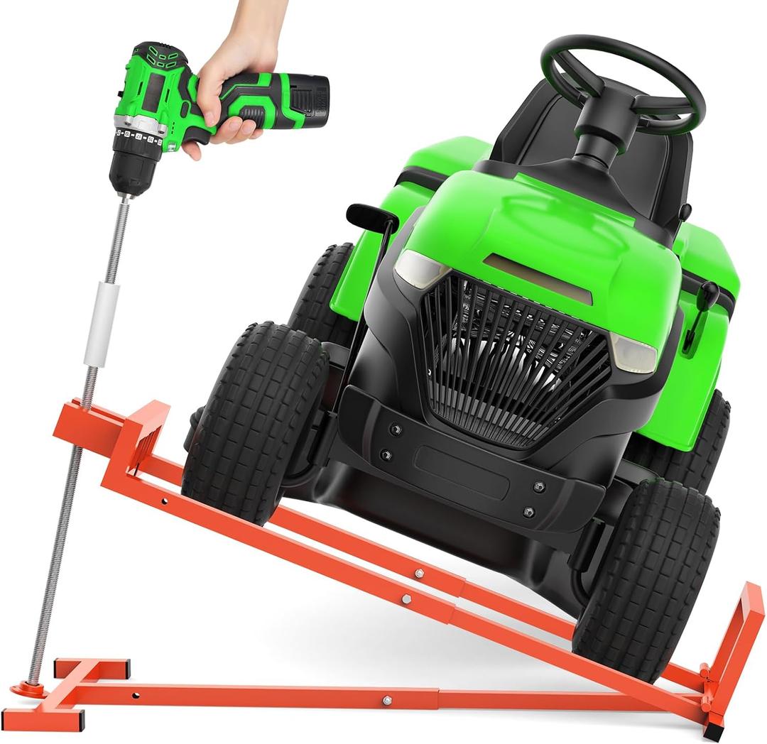 1200LB Lawn Tractor Lift Jack & Riding Mower Lift with Rotating Sleeve & Manual and Power Tool Handle, 3-Min Quick Setup, Anti-Slip Base, Heavy-Duty Universal Design for Lawn Mowers (Alloy Steel)