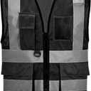 High Vis Safety Vest Reflective Strips, Multi-Pocket Design (Medium)