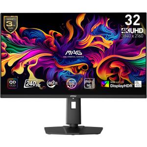 Msi MAG 321UPX QD-OLED, 32" 4K UHD Quantum Dot OLED Gaming Monitor, 3840 x 2160, 0.03ms, 240Hz, True Black HDR 400, 15W USB Type C, HDMI, DP Port