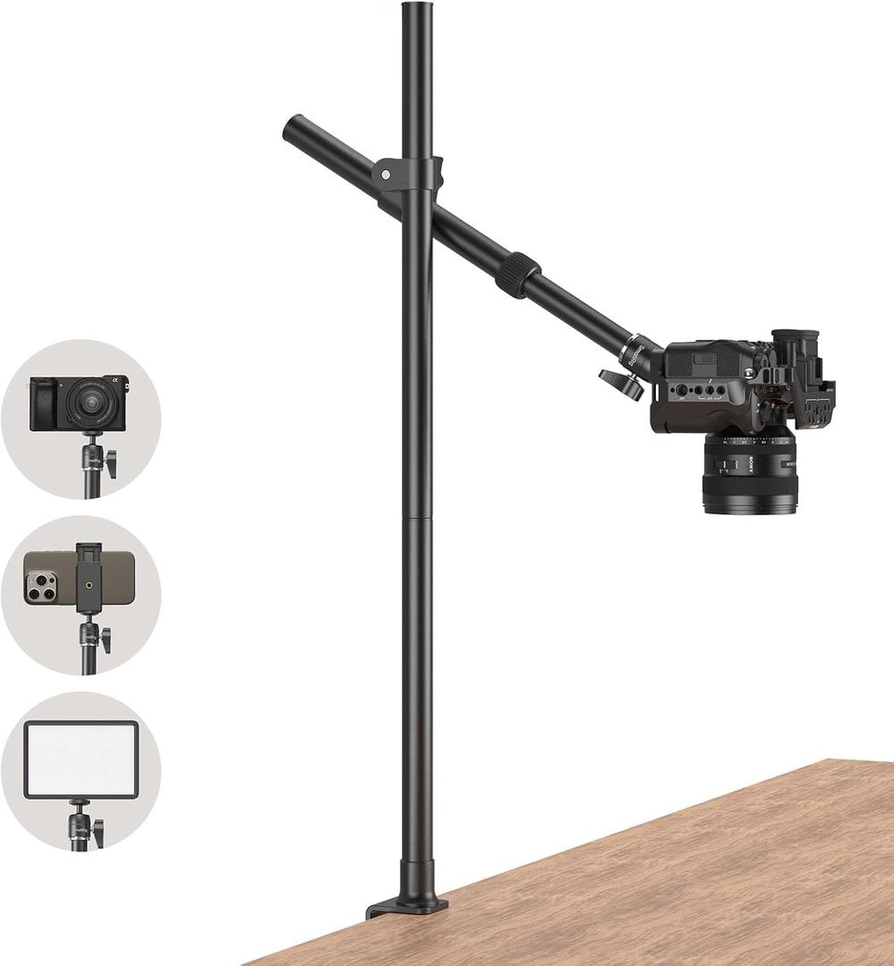 SMALLRIG Camera Desk Mount, Overhead Camera Arm Stand for Desk with 360 Ball Head,for DSLR Cameras, Cell Phones, Lights, Microphones