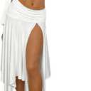WDIRARA Women's 2 Piece Outfits Asymmetrical Neck Sleeveless Top and Split Thigh Ruffle Midi Skirt Set (Medium, White)