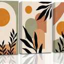 3 Pcs Mid Century Modern Boho Sun Canvas Wall Art Neutral Abstract Minimalism Bohemian Mountains Plants Pictures Wall Decor Posters Prints Artwork for Bedroom Living Room Home Decoration, 16x24in-Canvas