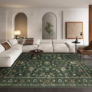 Wonnitar Green 8x10 Rugs for Living Room Floral Rug, Low Pile Vintage Boho Large Rug, Non Slip Stain Resistant Christmas Rugs for Bedroom Dining Room Home Office Department,(Green,8x10)