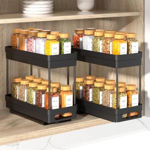 XIANKE Pull Out Spice Rack Organizer for Cabinet, 2-Tier Slide Out Spice Racks Organizer, Easy Installation Cabinet Organizer Seasoning Kitchen Organizer, 4.4''Wx10.5''Dx8.26''H, 2Pack