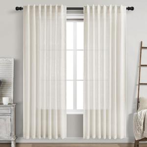 Cream Linen Curtains 80 inch Length for Bedroom Back Tab Light Filtering Privacy Sheer Curtains Modern Farmhouse Coastal Decor Cream Cotton Textured Gauze Curtain 2 Panel Set 52x80