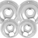 4 Pack Chrome Drip Pans, Compatible with Whirpool Kenmore Frigirate Stove Top Drip Bowls. Include 2 Pcs 6'' Range Replacement Drip Pans and 2 Pcs 8 '' Cooktop Drip Pans (Frigidaire, Silver)