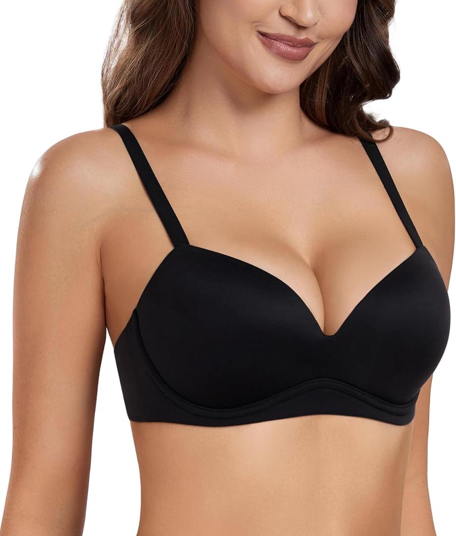 HACI Women's Push Up Bra Wirefree Padded Plunge Everyday T-Shirt Comfortable Seamless(Black, 34B)