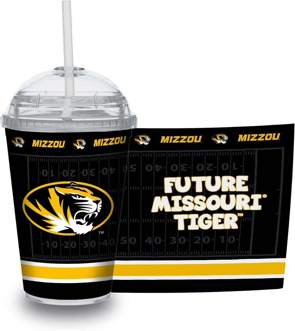 Rico Industries NCAA Missouri Tigers Rookie of the Year 12oz Acrylic Tumbler, Officially Licensed Youth Double Wall Tumbler with Swirly Straw