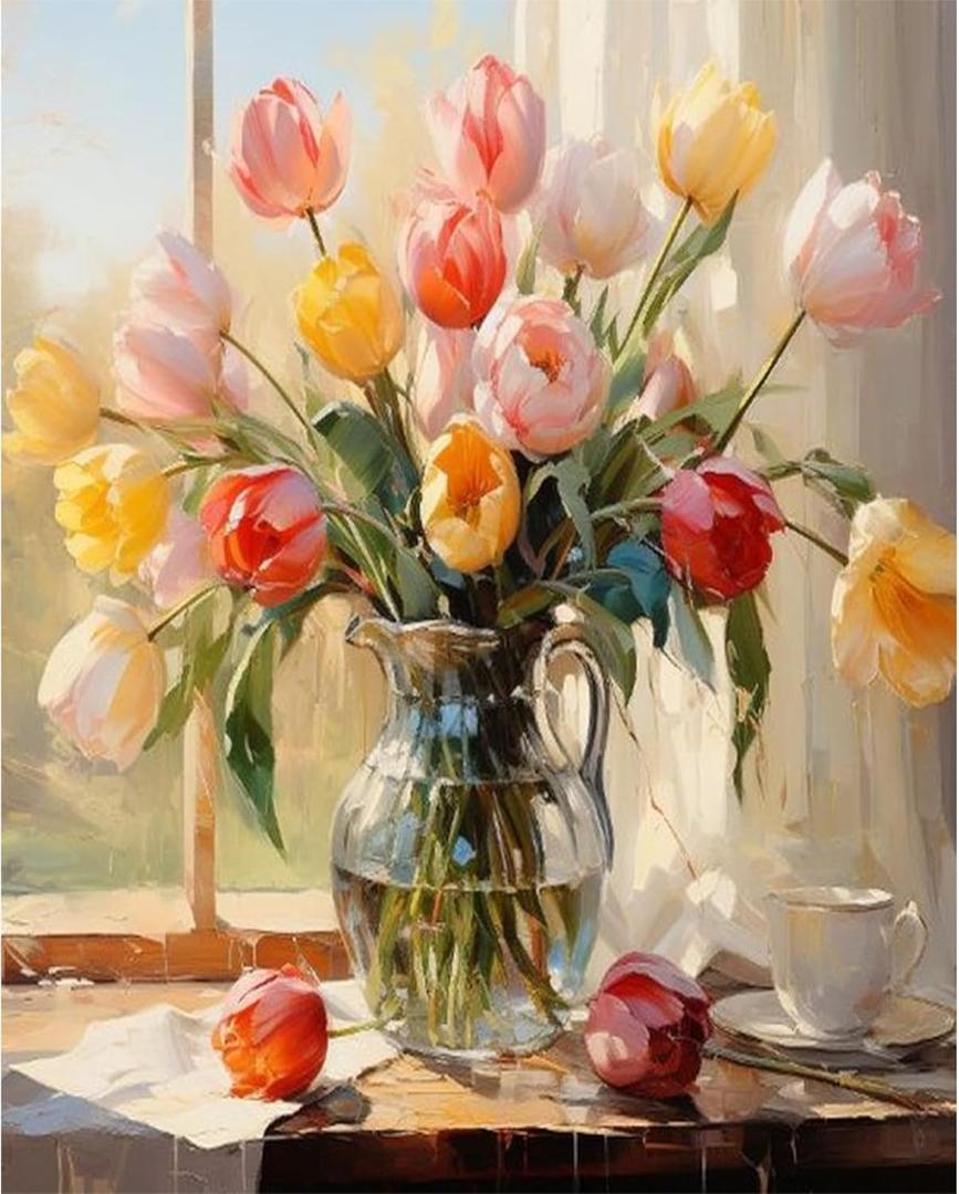 Arttoplus Flower Paint by Numbers Kit for Adults CanvasFlower Adult Paint by Numbers for Adults,Flowers Painting by Numbers for Adult for Gift Home Wall Decor(16x20inch)