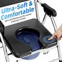 Folding Bedside Commode Chair for Elderly with Adjustable Height, Toilet Seat with Footrest and Soft PU Seat Cushion, Adults Potty Chair with Storage Cloth Bag for Seniors, Disabled (Black)