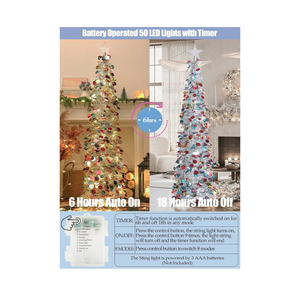 HMASYO 6 FT Pop Up Christmas Tree with Timer Lights, Silver Christmas Tinsel Tree, Collapsible Artificial Pencil Christmas Tree for Indoor Home Apartment Porch Holiday Party Decorations