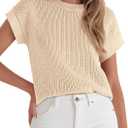 PRETTYGARDEN Women's 2026 Spring Fashion Sweater Vest Business Casual Crochet Tops Cap Sleeve Knit Shirt Beach Summer Outfits (Beige, M)