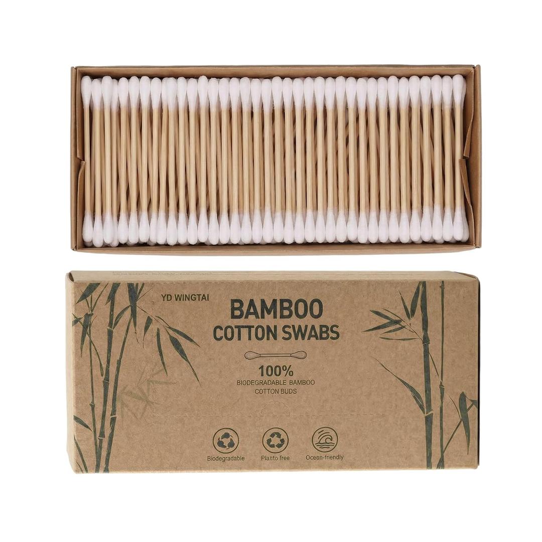 Bamboo Cotton Swabs 500 Count Natural Buds 100% Biodegradable Organic Wooden Sticks for Ears Makeup Safety Mouth Travel Clean Skin Club