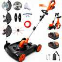 Cordless Lawn Mower, 2x4.0Ah Battery Powered Weed Wacker & Edger, 4-in-1 Electric String Trimmer with Wheels, Adjustable Height & Angle Brush Cutter for Yard Garden Weeds & Overgrown Shrubs