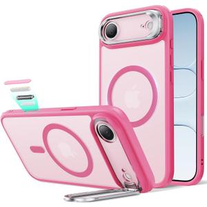 ESR for iPhone Air Case with Stash Stand, Camera Control Cover Compatible with MagSafe, Military-Grade Drop Protection Magnetic Phone Case for iPhone 17 Air, Scratch-Resistant Back Cover,Frosted Pink