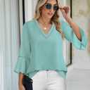 Timeson Business Tops for Women: 3/4 Sleeve - Women Blouses for Work - Womens Dress Shirts Trendy 2025 Professional Office Wear Cute Ladies Tops Dressy Casual Fitted Elegant Modest Spotted Green XL (Green, XL)