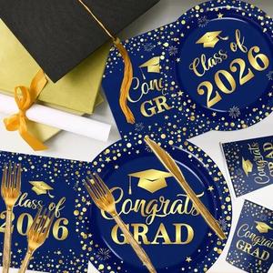 2026 Graduation Decorations, 
Grad Disposable Dinnerware(Serve 25)