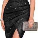 BeryLove Summer Sequin Cocktail Prom Wedding Guest Dresses Sparkly Party Evening Formal Spaghetti Strap Dress (Black, L)