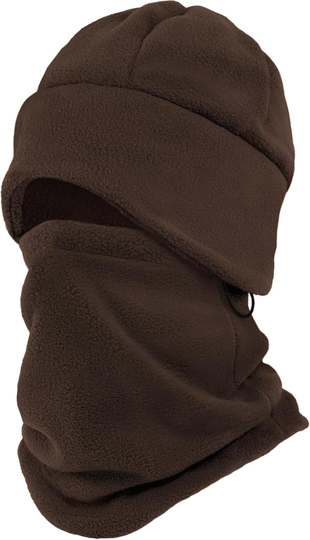 Winter Beanie Hat Scarf Set with Ear Flaps for Men Women Knit Fleece Lined Skull Cap Windproof Neck Warmer Gaiter Coffee (Brown)