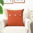 CaliTime Throw Pillow Cases Pack of 2 Soft Corduroy Striped Cushion Covers with Triple Large Natural Coconut Shell Buttons for Couch Sofa Home Farmhouse Decoration 18 X 18 Inches Burnt Orange