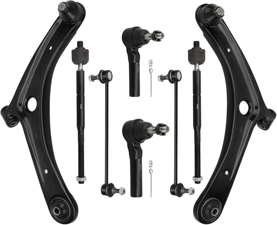 Front Lower Control Arms w/Ball Joints + Sway Bars + Tie Rods Compatible with Dodge Caliber 2007-2012; Jeep Compass Patriot 2007-2017 - 8pc Set