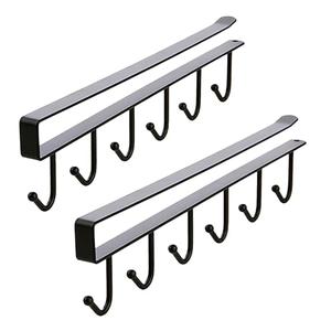 Gouccpu Under Cabinet Coffee Mug Holder - 6 Hooks Cups Storage Rack, Drilling Free, Kitchen Utensil Hanging Hooks Rack 2 Pack