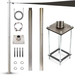 Royal Shade 8ft Stainless Steel Pole, Heavy Duty with Base Plate & Height Adjustable Mounting Clamp T - Easy Installation Sun Shade Sail Post, Canopy Pole, Fence Post - Outdoor, Garden, Backyard