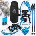 4-in-1 Lightweight Terrain Snowshoes Set for Men Women Youth Kids, Light Weight Aluminum Alloy Terrain Snow Shoes with Trekking Poles,Waterproof Snow Leg Gaiters and Carrying Tote Bag Light weight Snow Shoes Easy to Wear, 25''