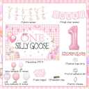 One Silly Goose Birthday Decor Girl Pink Balloons Garland Kit One Silly Goose Backdrop Highchair Photo Banner Cake Topper for Farm Animal First Birthday Decorations