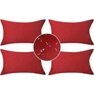Demetex Red 12x20 Pillow Covers Outdoor Decorative Throw Pillows Waterproof Linen Pillow Cases for Garden Lawn and Living Room, Set of 4, 12 x 20 Inch, Red