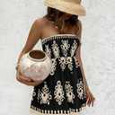 ZAFUL Strapless Boho Rompers for Women 2025 Summer Cute Smocked Loose Wide Leg Shorts Beach Sleeveless Jumpsuits(1-Boho Black, XL) 